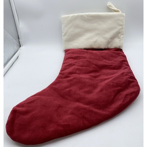 Pottery Barn Velvet Christmas Stocking Holiday Monogrammed Lg1 Red Cream 19 inch - Picture 8 of 10